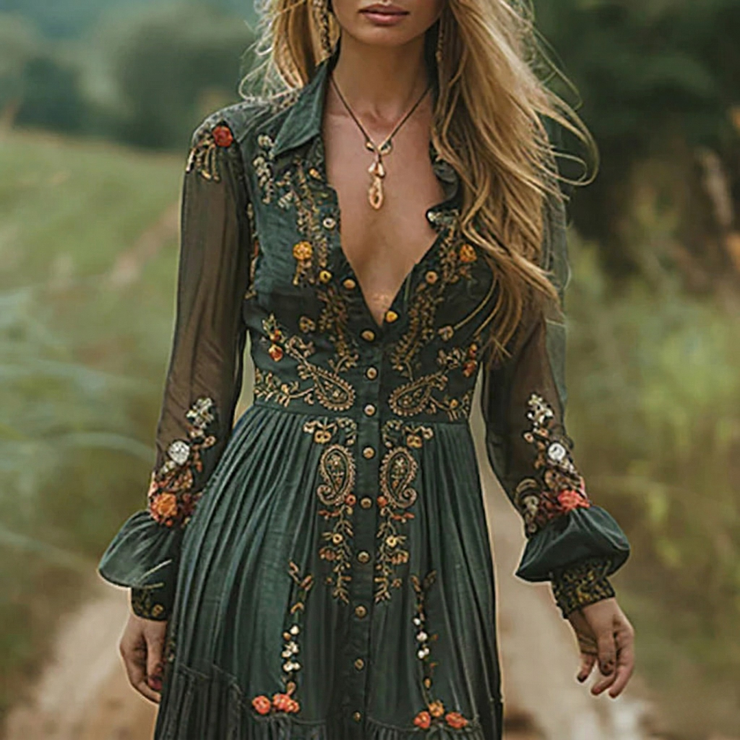 Boho Maxi Dress for Women | Embroidered Style-Metro Lane Plaza