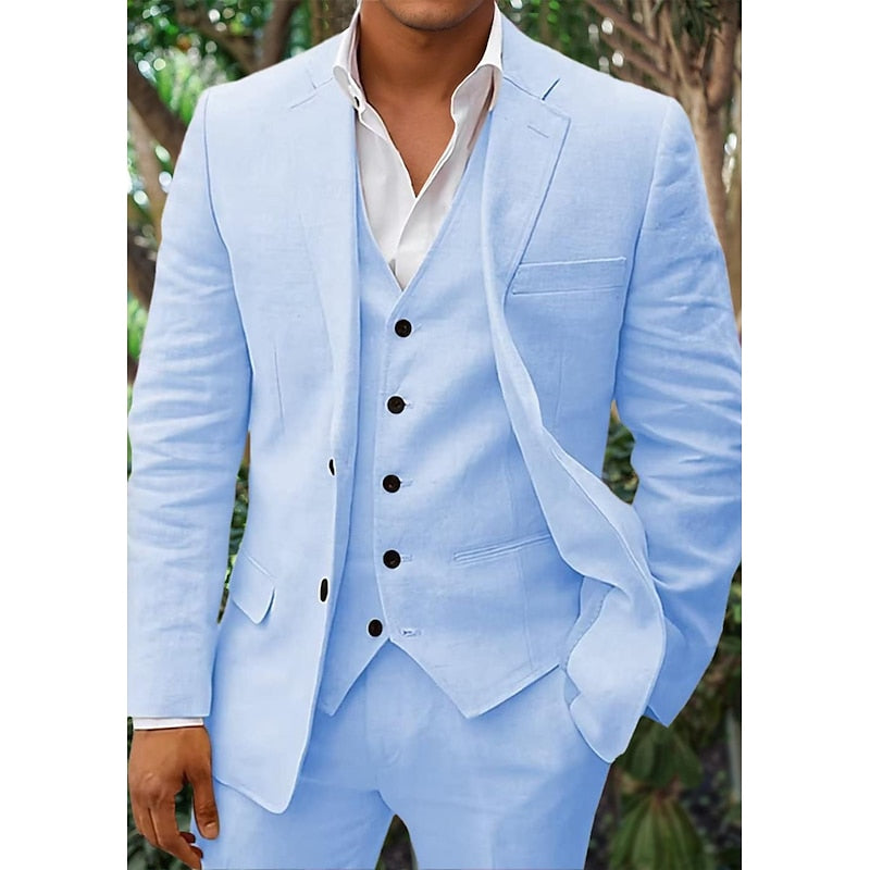 Men's Stylish Linen Blazer, Waistcoat, and Trousers Set-Metro Lane Plaza