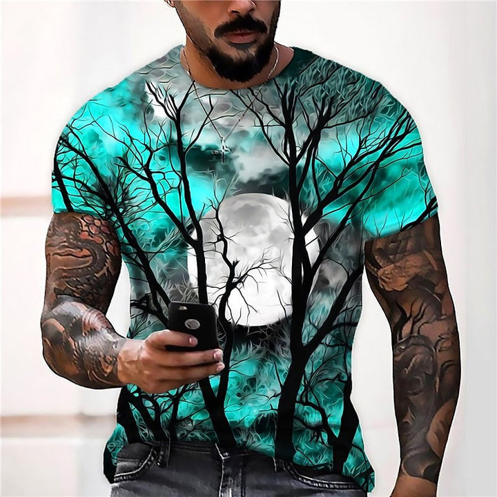 T-shirt de gola redonda com estampado de lua de Halloween para homem, t-shirt sazonal de outono