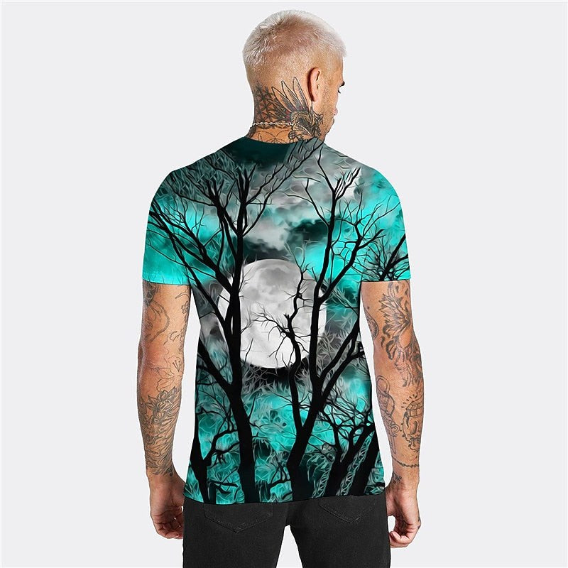 T-shirt de gola redonda com estampado de lua de Halloween para homem, t-shirt sazonal de outono