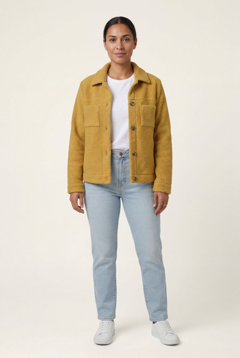 Casaco-camisa de pelo teddy para senhora, corte descontraído