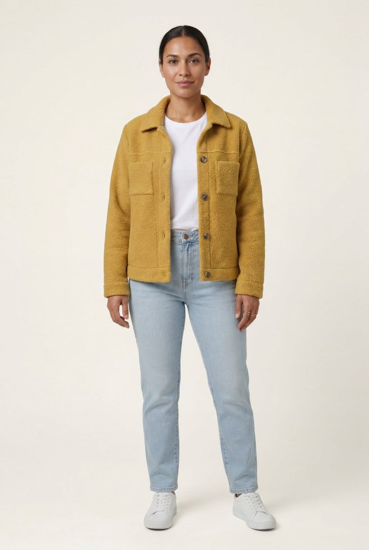 Casaco-camisa de pelo teddy para senhora, corte descontraído