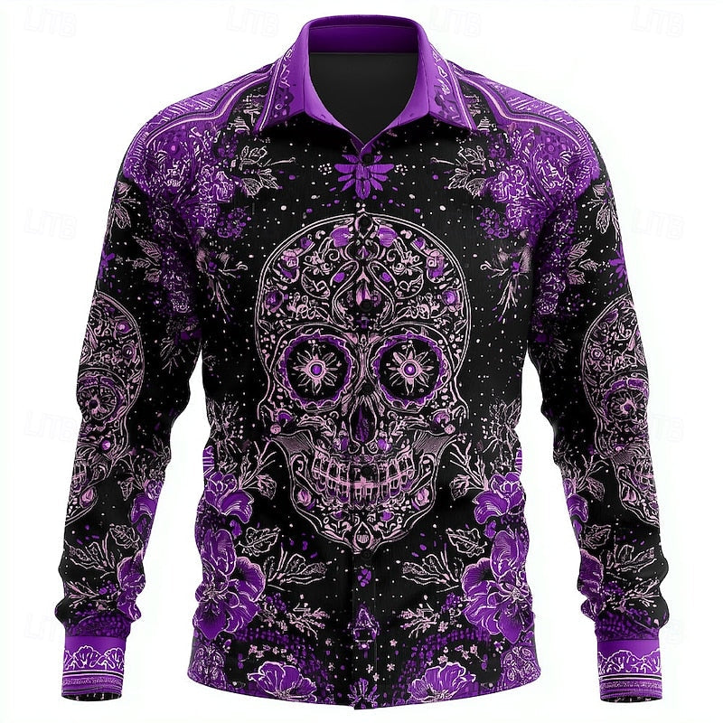 Overhemd met knopen en Halloween-schedel voor een griezelige stijl