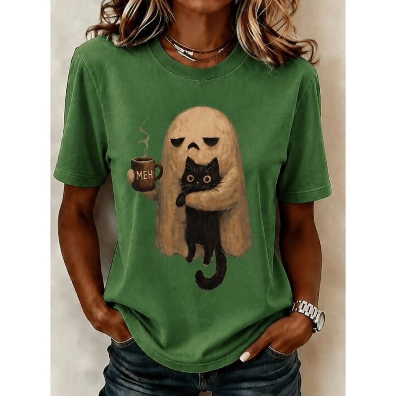 T-shirt met spookkat voor Halloween, voor griezelig seizoensplezier