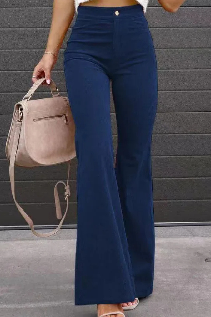 Zariam | Women's Casual Gray High-Waisted Flared Pants with Adjustable Waistband-Metro Lane Plaza