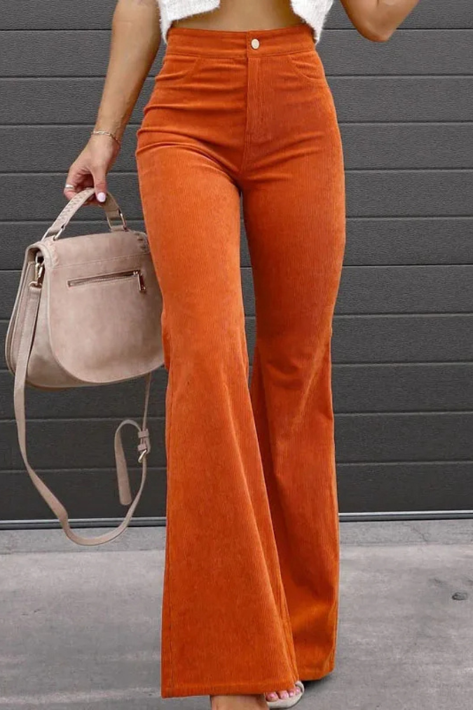 Zariam | Women's Casual Gray High-Waisted Flared Pants with Adjustable Waistband-Metro Lane Plaza