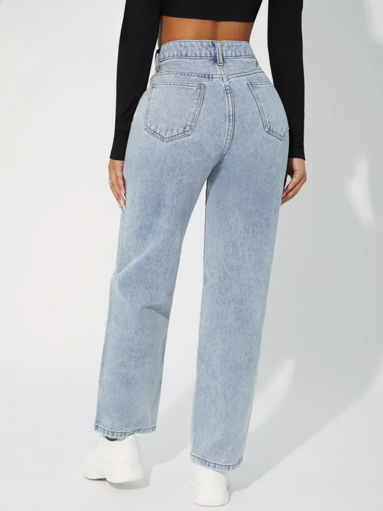 Zendaya | Women's Stylish High-Waist Straight Leg Jeans-Metro Lane Plaza