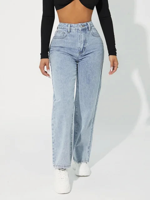 Zendaya | Women's Stylish High-Waist Straight Leg Jeans-Metro Lane Plaza