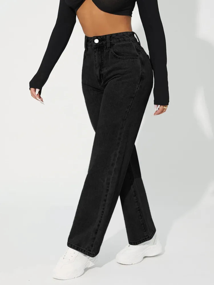 Zendaya | Women's Stylish High-Waist Straight Leg Jeans-Metro Lane Plaza