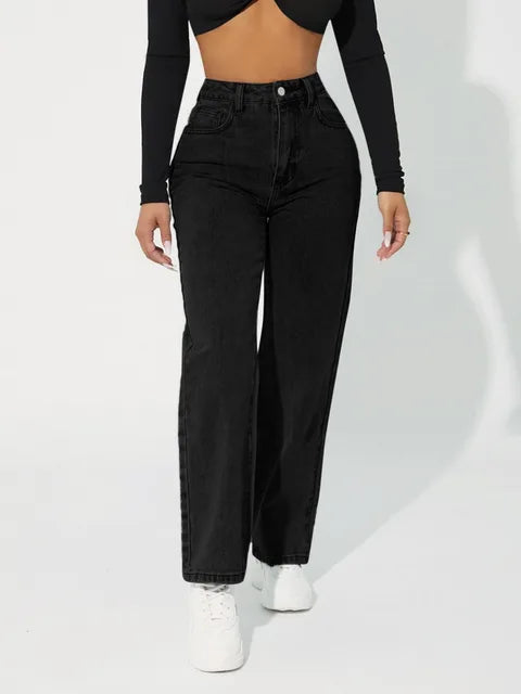 Zendaya | Women's Stylish High-Waist Straight Leg Jeans-Metro Lane Plaza