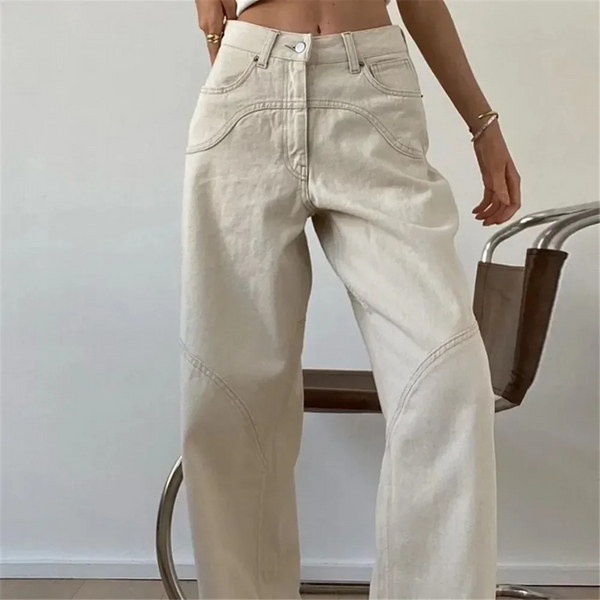 Zinnia | Women's Casual Beige Flared Pants with Loose Fit-Metro Lane Plaza