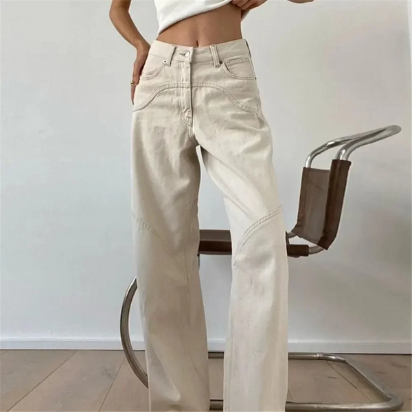 Zinnia | Women's Casual Beige Flared Pants with Loose Fit-Metro Lane Plaza