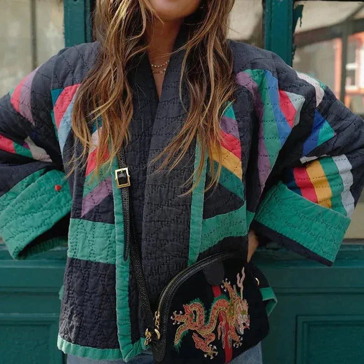 Oversize-Retro-Patchwork-Steppjacke für Damen mit einzigartigem Stil
