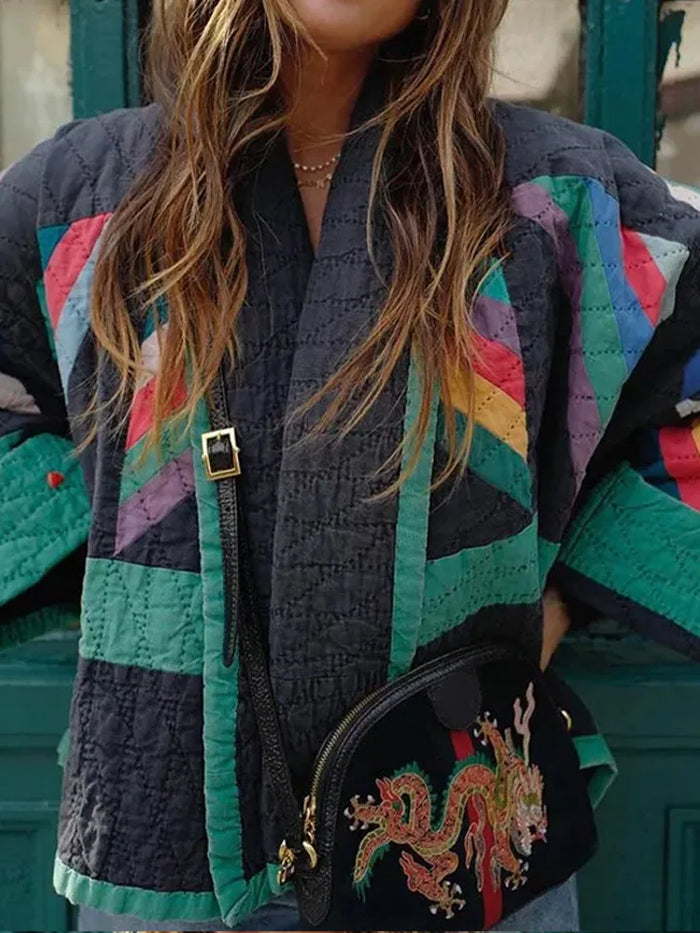 Oversize-Retro-Patchwork-Steppjacke für Damen mit einzigartigem Stil