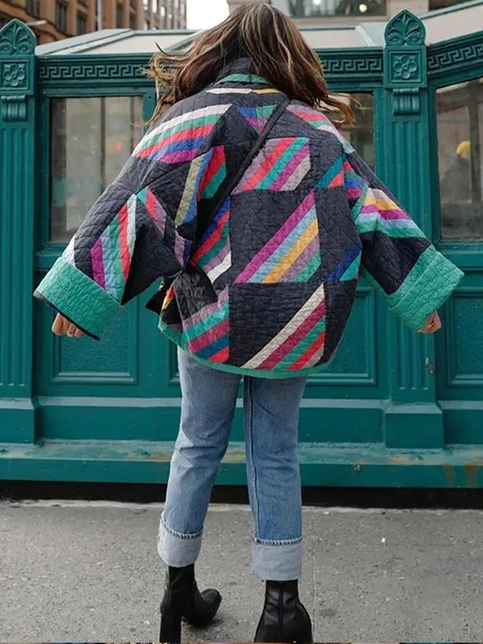 Oversize-Retro-Patchwork-Steppjacke für Damen mit einzigartigem Stil