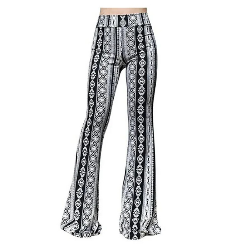 Zoey | Women's Reversible Waist Printed Flared Pants-Metro Lane Plaza