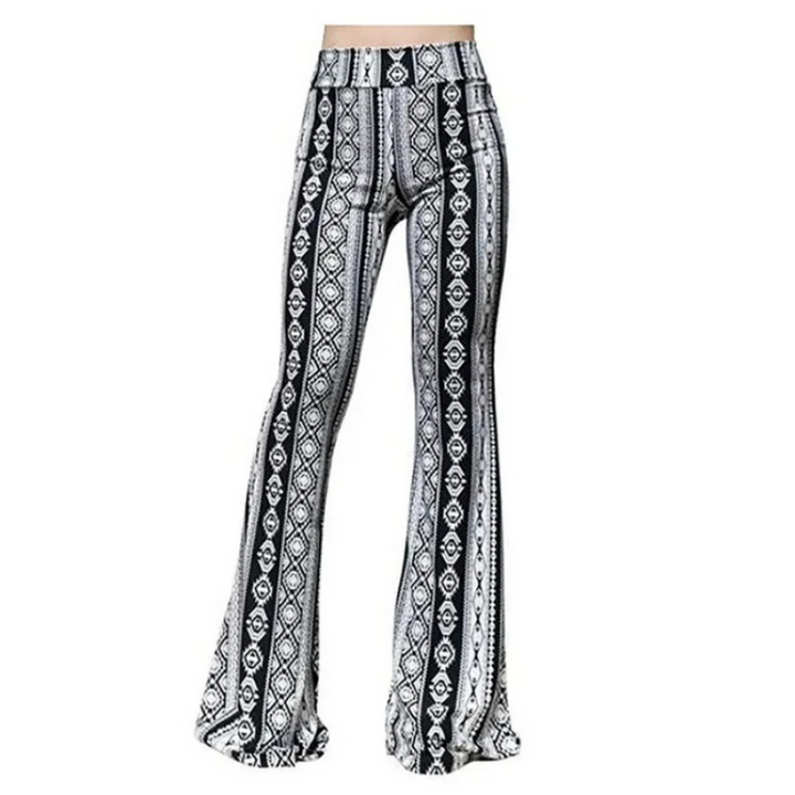 Zoey | Women's Reversible Waist Printed Flared Pants-Metro Lane Plaza