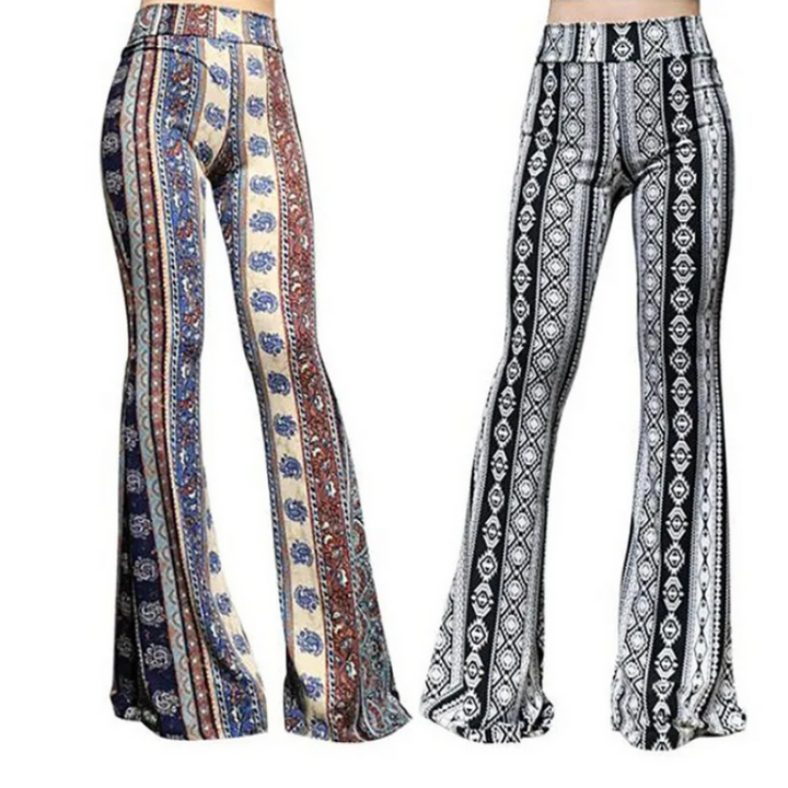 Zoey | Women's Reversible Waist Printed Flared Pants-Metro Lane Plaza