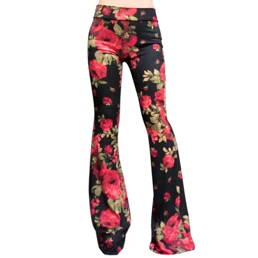 Zoey | Women's Reversible Waist Printed Flared Pants-Metro Lane Plaza